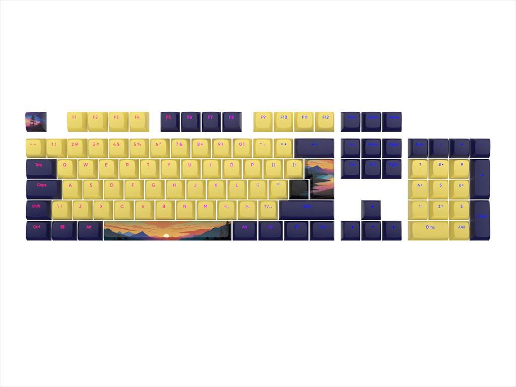 KEYBOARD MECHANICAL KEYCAPS DARK PROJECT SUNSET PBT ,(ANSI & ISO LAYUOT 177PCS), Yellow/|Blue, KS-1030 08734