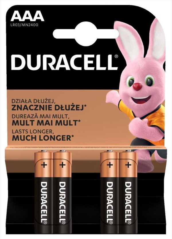 Battery duracell basic alkaline, 4xaaa, 1.5v, lr03