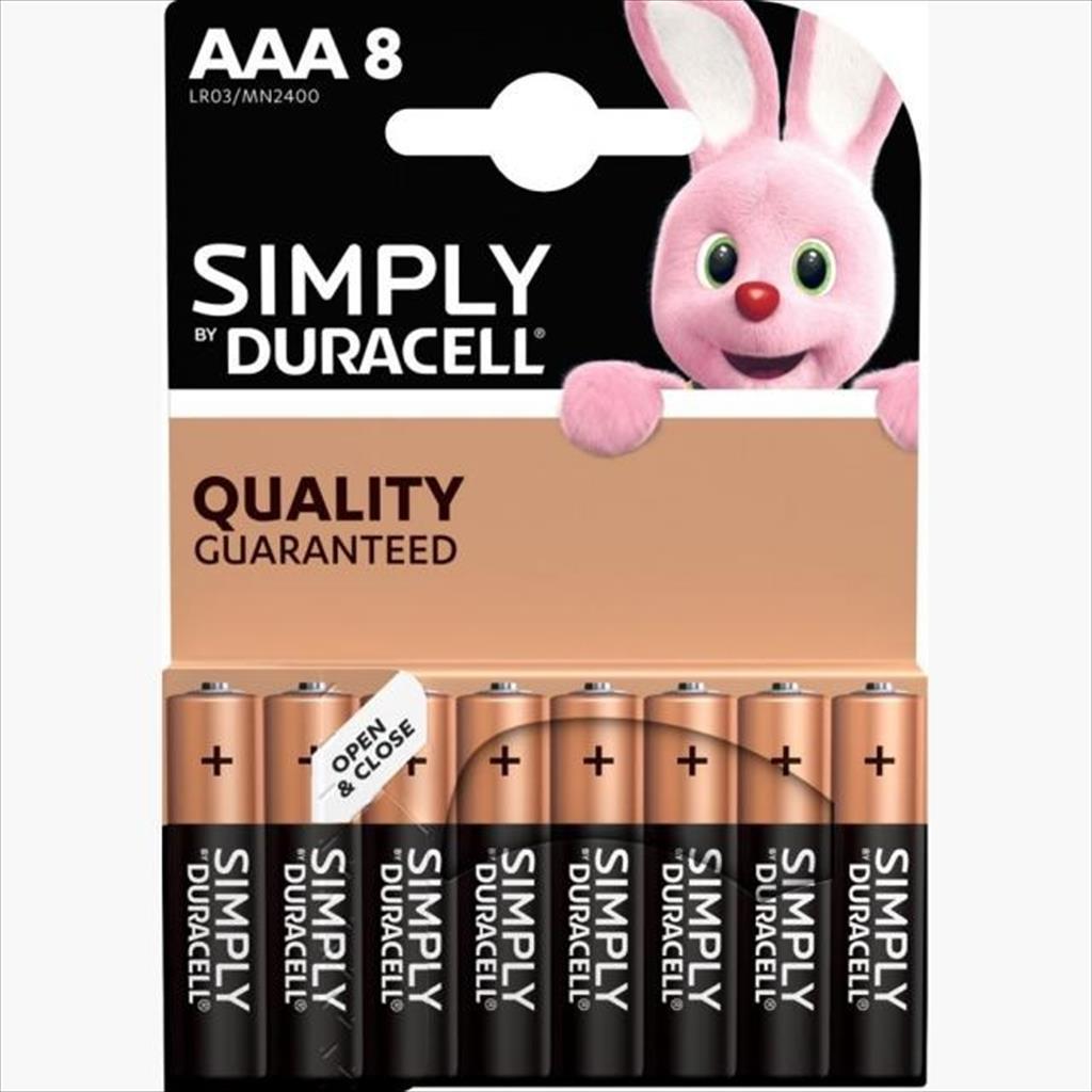 Battery DURACELL LR03 SIMPLY ALKALINE, 8xAAA 1.5V 8pcs pack blister MN2400 34089