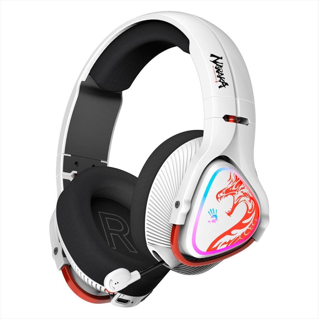 HEADPHONES WIRELESS A4TECH MR720 NARAKA Bloody Gaming RGB, w/mic, 3,5mm, 2.4G, BT 5.3, 90° Folding, w/Extension Dock, white 41439