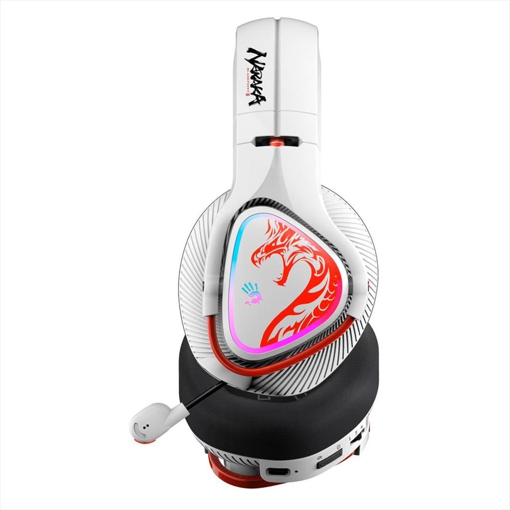 HEADPHONES WIRELESS A4TECH MR720 NARAKA Bloody Gaming RGB, w/mic, 3,5mm, 2.4G, BT 5.3, 90° Folding, w/Extension Dock, white 41439