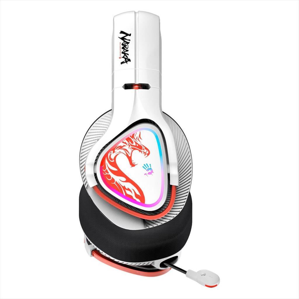 HEADPHONES WIRELESS A4TECH MR720 NARAKA Bloody Gaming RGB, w/mic, 3,5mm, 2.4G, BT 5.3, 90° Folding, w/Extension Dock, white 41439