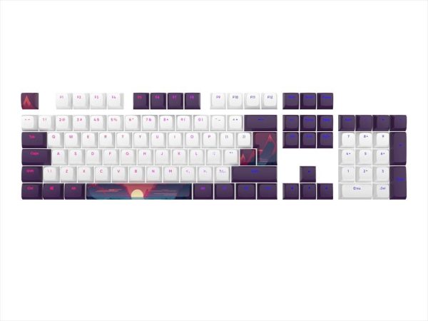 Keyboard mechanical keycaps dark project sunrise pbt ,(ansi & iso layuot 177pcs), white/purple, ks-1020