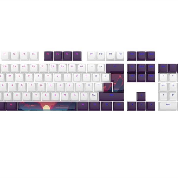 KEYBOARD MECHANICAL KEYCAPS DARK PROJECT SUNRISE PBT ,(ANSI & ISO LAYUOT 177PCS), White/Purple, KS-1020