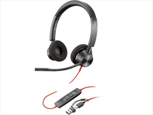 Headphones poly blackwire 3320 w/microphone,usb-c + usb-c/a adapter  8x219aa