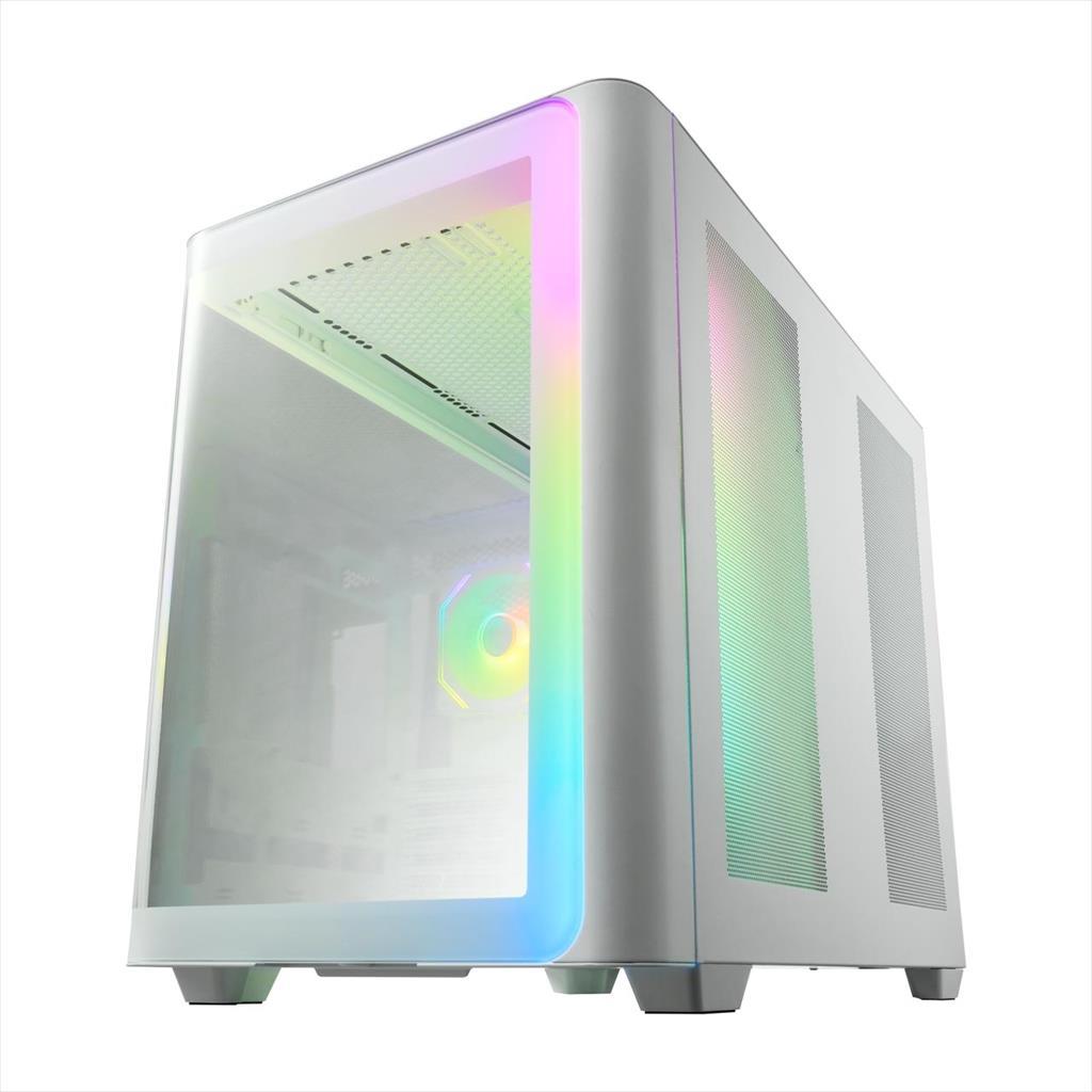 CASE FSP ATX Mid-Tower M580-WA, 4x120mm reverse PWM ARGB, w/CURVED GLASS, White - Image 2
