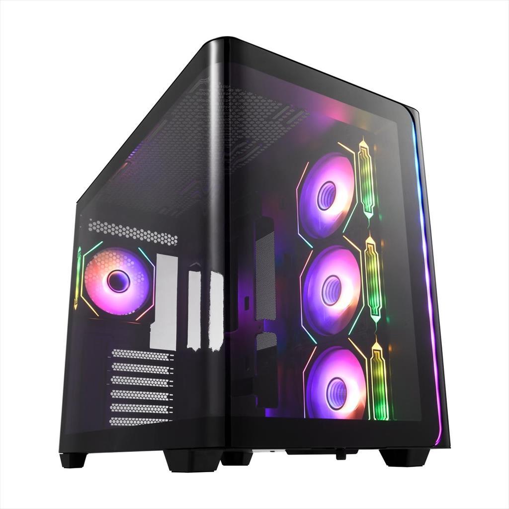 CASE FSP ATX Mid-Tower M580-BA, 4x120mm reverse PWM ARGB, w/CURVED GLASS, Black