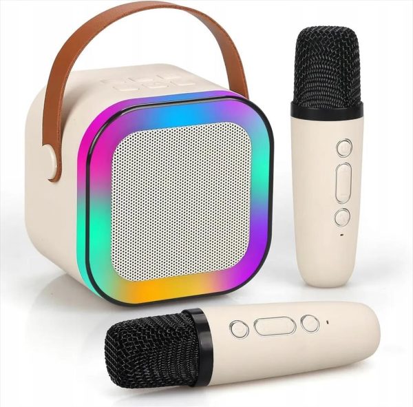 Speakers bluetooth extralink mini karaoke set for kids, x2 mics+speaker rgb, (bt, aux, sd card) white