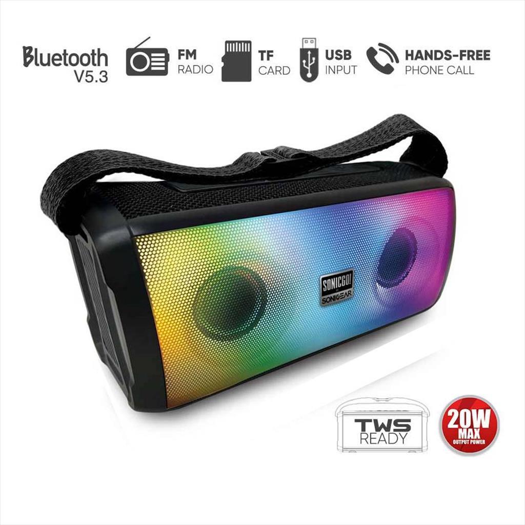 SPEAKERS BLUETOOTH SONICGEAR SONICGO! 3 RGB, 10W, BT 5.3, Aux, USB, FM Radio, Black - Image 2