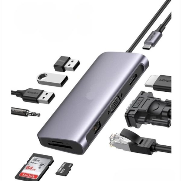 DOCKING STATION TYPE-C 9 in1, HDMI / VGA / 3 x USB 3.1 Gen 1 / 1xType-C (PD 100W)/ GBLanRJ45 / MicroSD/SD reader/ 3.5mm/ GRAY/ SOTAKO ST-C0901