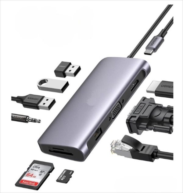 Docking station type-c 9 in1, hdmi / vga / 3 x usb 3.1 gen 1 / 1xtype-c (pd 100w)/ gblanrj45 / microsd/sd reader/ 3.5mm/ gray/ sotako st-c0901