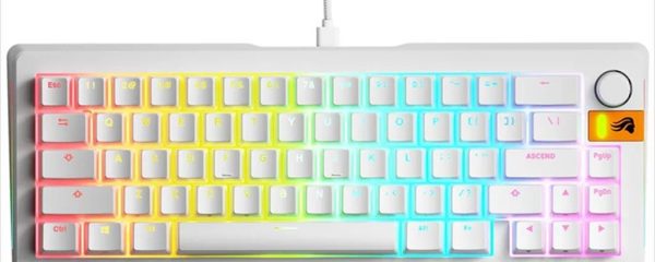 KEYBOARD MECHANICAL GLORIOUS GMMK 3 HE RGB 65% Dual HE/MX Hot Swappable Fox HE Linear Switches, White, w/knob GLO-KB-GMMK3-65-PB-HE-W-WHT-US