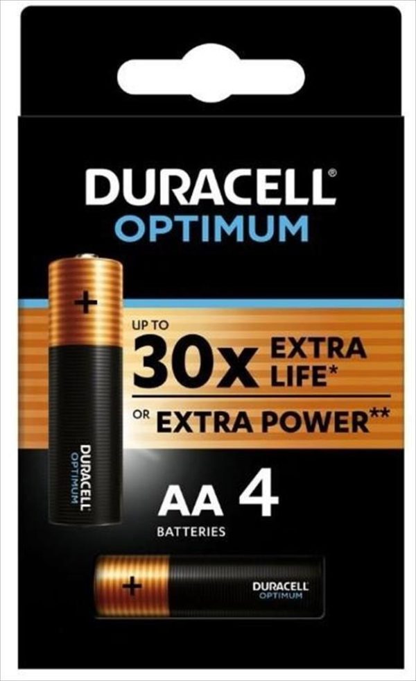 Battery duracell optimum alkaline, 4xaa, 1.5v, lr6