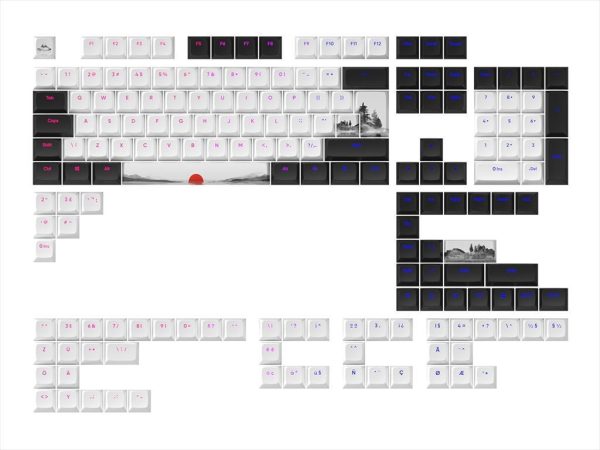 Keyboard mechanical keycaps dark project fuji pbt ,(ansi & iso layuot 177pcs), black/white, ks-1040