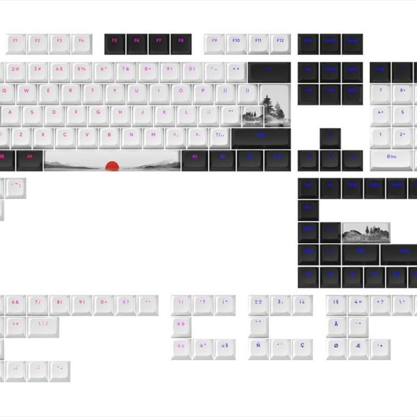 KEYBOARD MECHANICAL KEYCAPS DARK PROJECT FUJI PBT ,(ANSI & ISO LAYUOT 177PCS), Black/White, KS-1040