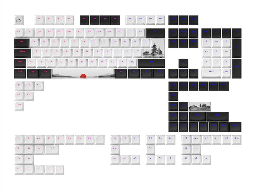 KEYBOARD MECHANICAL KEYCAPS DARK PROJECT FUJI PBT ,(ANSI & ISO LAYUOT 177PCS), Black/White, KS-1040