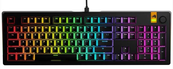 KEYBOARD MECHANICAL GLORIOUS GMMK 3 HE RGB 100% Dual HE/MX Hot Swappable Fox HE Switches, Black, w/knob GLO-KB-GMMK3-100-PB-HE-W-BLK-US