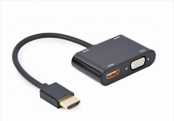 Convertor hdmi (m) to vga (f) + hdmi (m) & audio cablexpert black, a-hdmim-hdmifvgaf-01