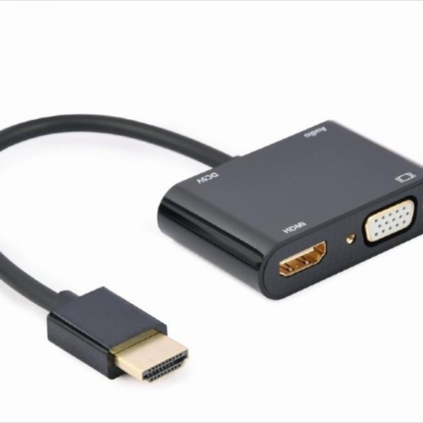CONVERTOR HDMI (M) TO VGA (F) + HDMI (M) & audio CABLEXPERT Black, A-HDMIM-HDMIFVGAF-01