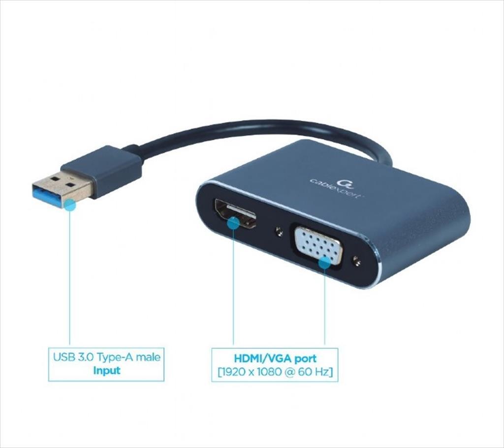 CONVERTOR USB 3.0 TO HDMI + VGA CABLEXPERT, Grey, A-USB3-HDMIVGA-01 - Image 2
