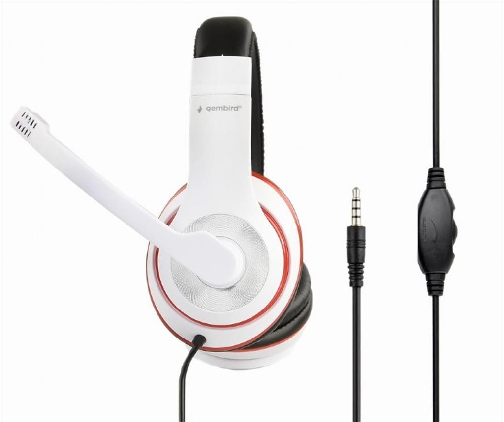 HEADPHONES GEMBIRD w/microphone 1x3.5mm White/Black, MHS-03-WTRDBK - Image 2