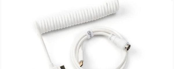 KEYBOARD ACCESSORY KEYCHRON COILED AVIATOR CUSTOM CABLE (Type-C to Type-C) w/adapter type-A to Type-C, Angled, WHITE, Cab-9