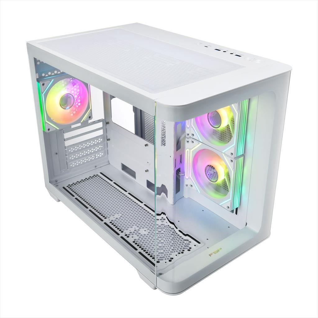 CASE FSP microATX Mid-Tower S380-WA, 2x120mm reverse PWM ARGB, 1xw120mm PWM ARGB/CURVED GLASS, White - Image 2