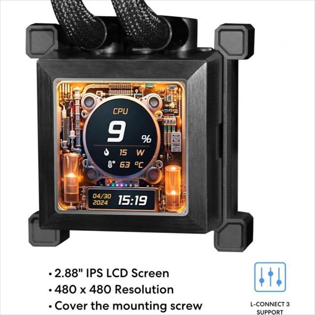 COOLERS CPU AIO LIAN LI HydroShift LCD 360S 3x120mm fans, LCD Display 2.88" IPS,Black, GHSLCD36SB - Image 2