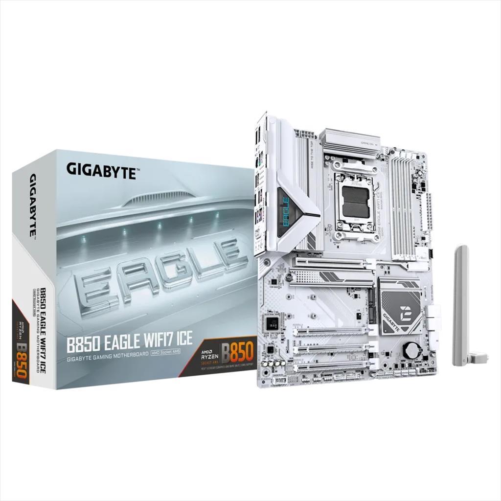 MB AM5 B850 EAGLE WIFI7 ICE GIGABYTE 4xDDR5 8200Mhz (O.C), DP, HDMI, PCI-Ex16 5.0, PCI-Ex8 4.0, PCI-Ex4 4.0, 3xM.2, 4xSATA3, Wi-Fi 7, BT 5.4