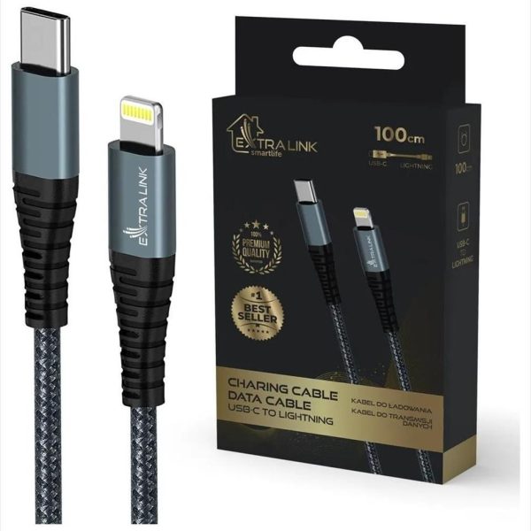 CABLES USB TYPE-C TO LIGHTNING 1M, EXTRALINK Smart Life 27W,  Black