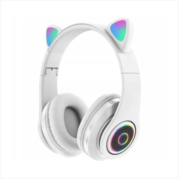 HEADPHONES WIRED EXTRALINK KIDS CAT-EAR PRO, WHITE, FOLDABLE, RGB