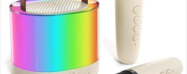 SPEAKERS BLUETOOTH EXTRALINK KIDS KARAOKE SET, x2 MICS+SPEAKER RGB MULTI COLOR, (BT, AUX, SD CARD) BEIGE