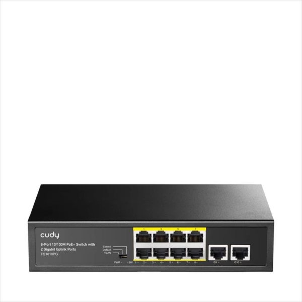 NET Switch CUDY 8-port 10/100M, FS1010PG 8X POE+ 2X GIGABIT UPLINK 120W,  FS1010PG STEEL CASE, BLACK,