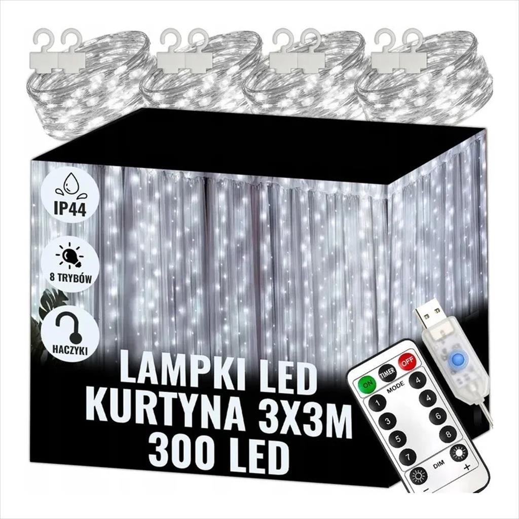 LED LIGHT CURTAIN EXTRALINK 3x3m, 300x LED, cold white, 8 modes, EX.95405