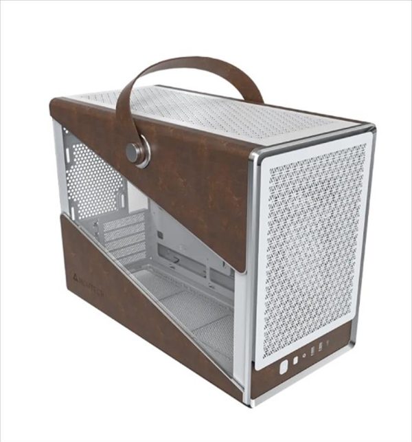 Case montech matx heritage w/ tempered glass & eco leather finish, white