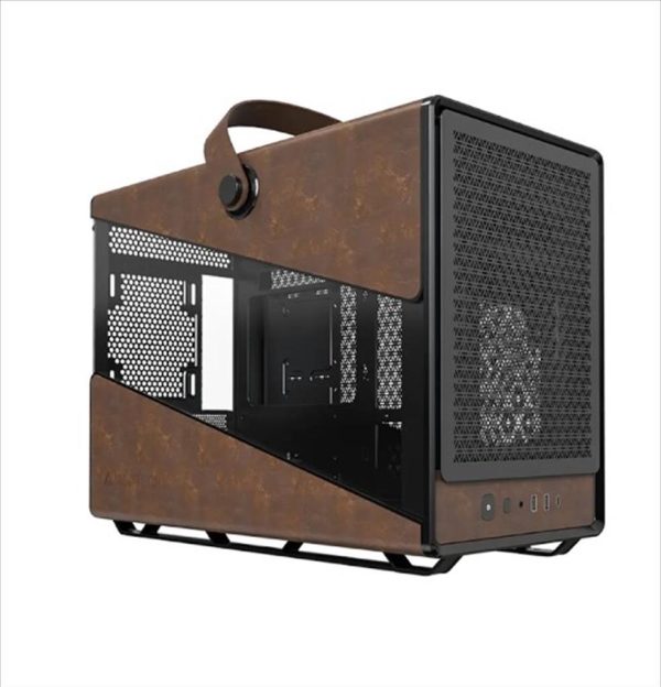 Case montech matx heritage w/ tempered glass & eco leather finish, black
