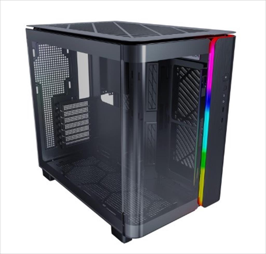 CASE MONTECH ATX Mid-Tower KING 95, x2 Tempered glass (one curved) + mesh Option, with ARGB Stripe, Black, KING95B - Image 2