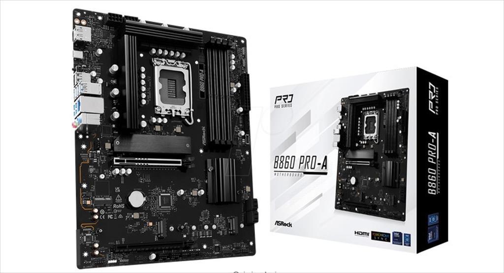 MB 1851 B860 PRO-A ASROCK, 4xDDR5 8666MHz(OC), PCIex16 5.0, PCIex4 4.0, 3xM.2, 4xSATAIII, HDMI, DP, 2.5G LAN, 90-MXBRN0-A0UAYZ