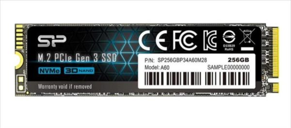 Ssd m.2 256gb silicon power a60 nvme gen3 2100mb/s/1200mb/s, sp256gbp34a60m28