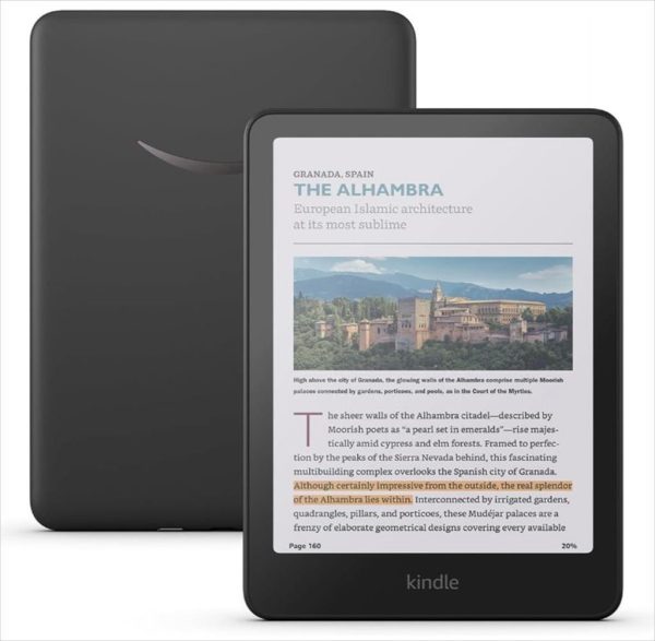 Tablet amazon kindle colorsoft signature edition (2024) 7" 16gb, 150 ppi color, ipx8 rated, wireless charging, metallic black, sa58cb