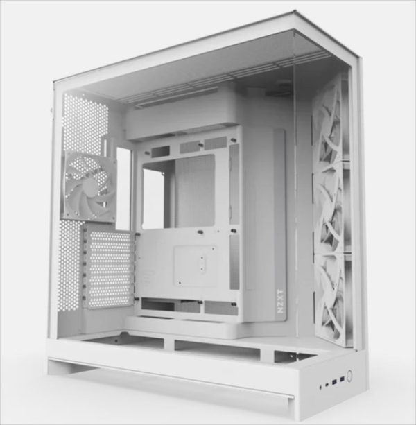 Case nzxt atx mid-tower h9 flow (2025) w/2xwindows + top mesh, 3x f140q (cv) fans,f120q (cv) fan, usb-c 3.2, 2xusb-a 3.2, white cm-h92fw-01