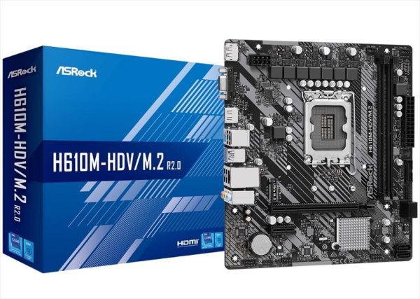 Mb 1700 h610m-hdv/m.2 r2.0 asrock, 2xddr4 3200mhz, m.2, vga,hdmi, dp pciex16 4.0, 1xpciex1 3.0, 4xsataiii, 2xusb3.2gen1, gigabit lan