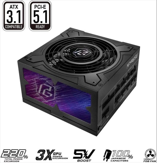 Psu 1000w asrock phantom gaming 80+ gold atx 3.1& pcie5.1,full-modular, pg-1000g