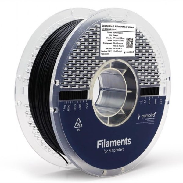 FILAMENT FOR 3D PRINTER PLA EXTRA FLEXIBLE 1,75mm 1kg GEMBIRD Black, 3DP-PLA-FL2-01-BK