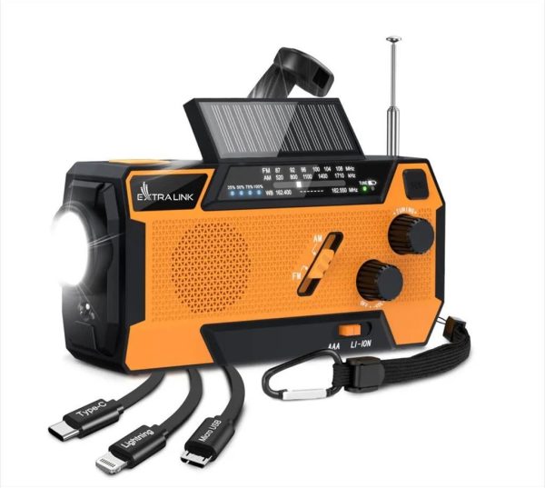 Radio extralink sr-4000 solar w/hand crank/dynamo, powerbank & sos flashlight