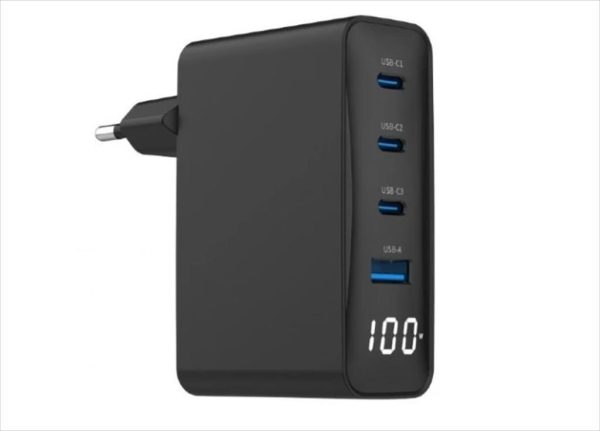 Phone charger fast gembird 4-port (usb-a/3xusb-c) gan 100w w/lcd, ta-uc-pdqc100lcd-01-bk