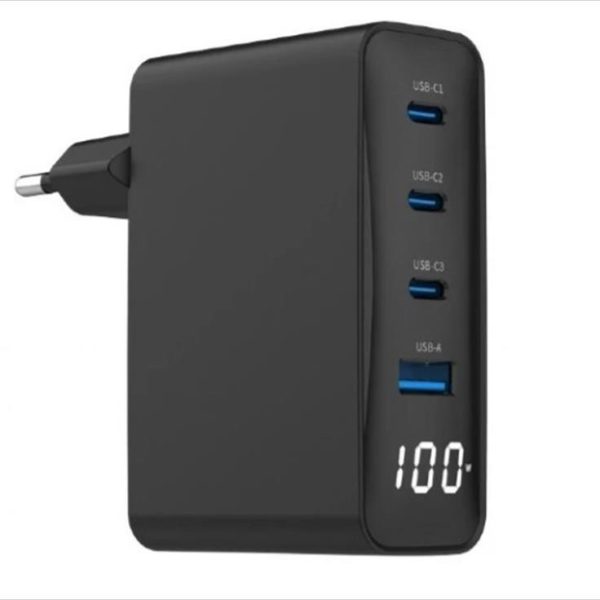 PHONE CHARGER FAST GEMBIRD 4-PORT (USB-A/3xUSB-C) GaN 100W w/LCD, TA-UC-PDQC100LCD-01-BK
