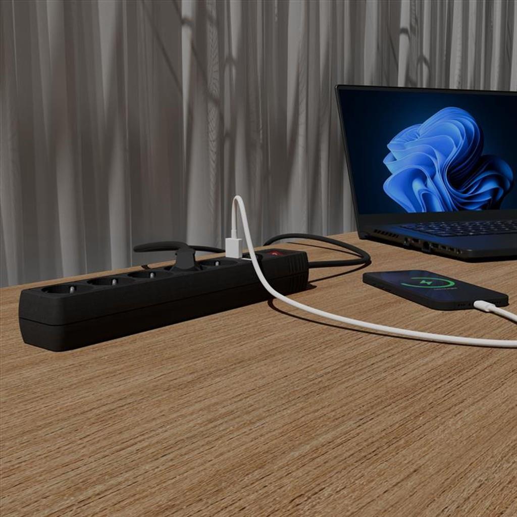 CABLES POWER EXTENSION GEMBIRD 1.5m 5xSHUKO, 2x USB, Black, SPG5-U2-5-02 - Image 2