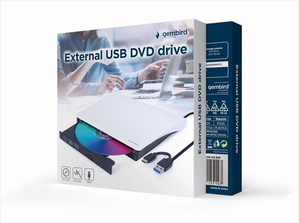 OD EXTERNAL DVD RW GEMBIRD DVD-USB-031-BW, White (USB 3.0+Type-C) - Image 2