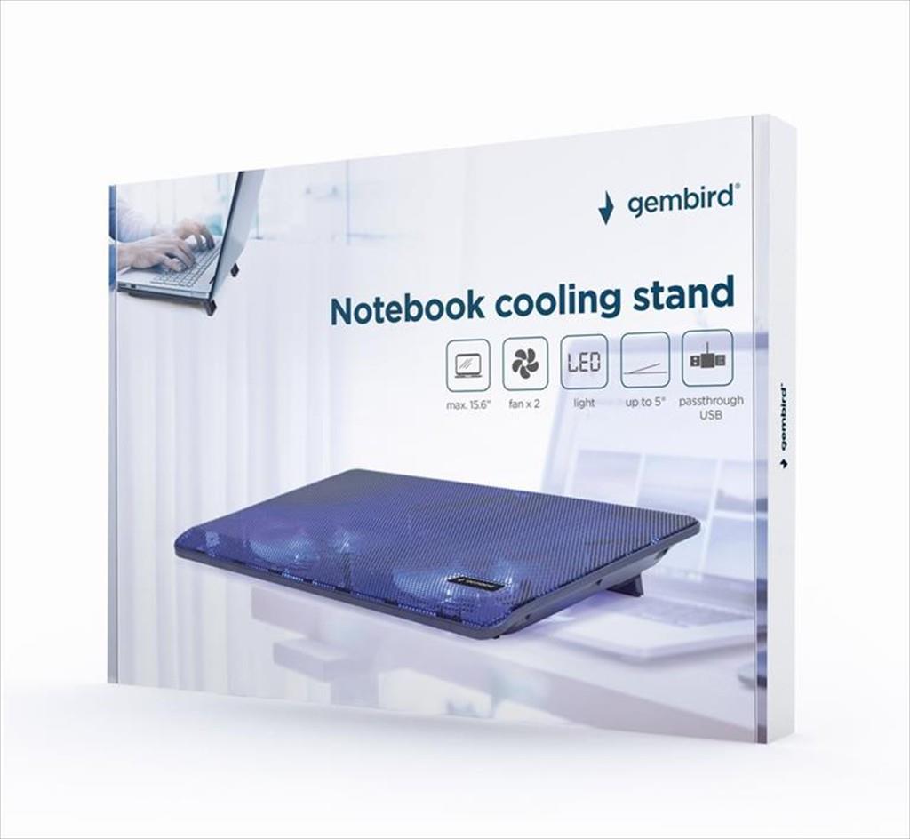 NOTEBOOK STAND COOLER GEMBIRD 15.6", 2x fans, Blue LED, USB, NBS-2F15-05 - Image 2